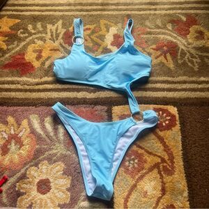 Light Blue One-Shoulder Swimsuit